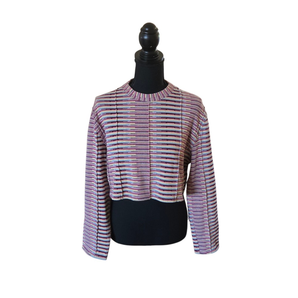 Urban Outfitters Striped Cropped Knit Sweater Exposed Seams Multicolor L